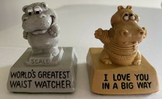 2 Vtg Hippos Animals Russ Wallace Berrie Co.  Figurines 7530 & 7535 1974/1975