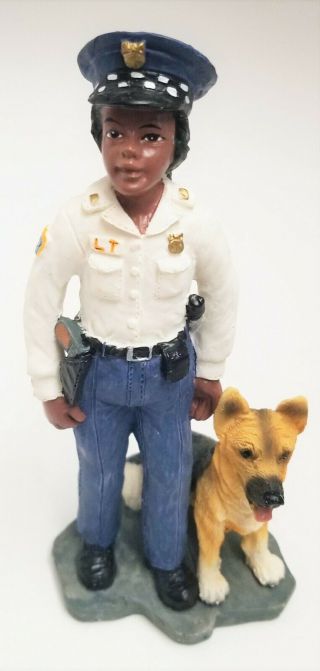 Vintage African American Police Woman With Dog Figurine By Young 