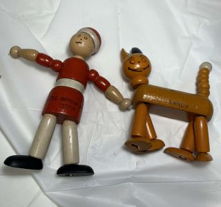 1930s Little Orphan Annie & Sandy Dog Wood Jointed Doll Toy Harold Gray Atq Vtg