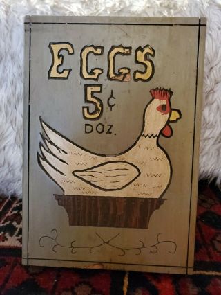 Vintage Folk Art Painted Eggs Trade Sign Hen Chicken Arkansas 1972