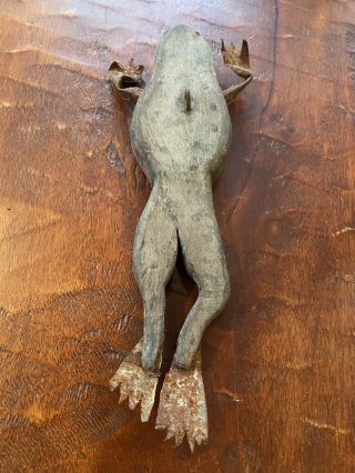 Rare Vintage Handmade Wood Carved Frog Ice Fishing Decoy Lure Spear Fishing