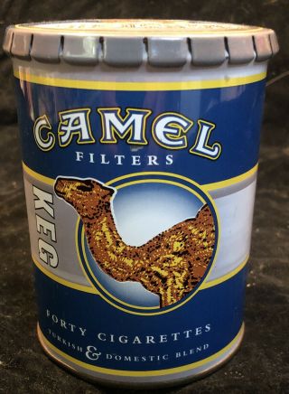 Camel 40 Cigarette Keg Metal Press Snap Top Lid Collector Tobacco Tin Can