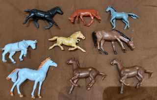 Vintage Set Of 9 Plastic Toy Miniature Horse Figures
