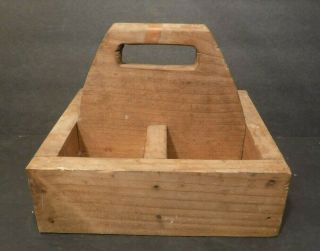 Antique Primitive Hand Made Wooden Tool Box Carrier Tote Cut Center Handle