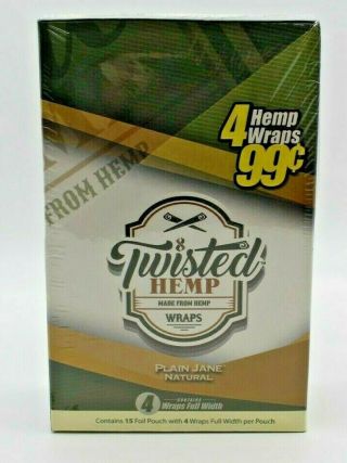 Twisted Hemp Rolling Papers 15 Packs 1 Box 4 Sheets Per Pack - Plain Jane Natural