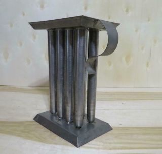 Primitive 19th C Colonial Style 8 - Tube Canted Tin Candle Mold W Handle Signed Th