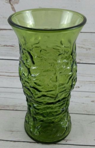 Vintage E O Brody Green Crinkle Glass Vase Large Flower Vase Mid Century Retro