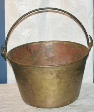 Vintage Large 10 " High X 16 " Diameter Brass/copper Kettle/bucket W/iron Handle