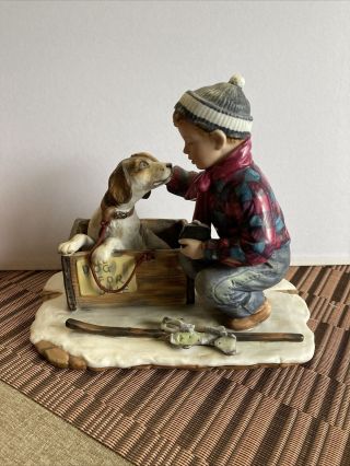 Gift World Of Gorham Norman Rockwell " A Boy Meets His Dog " Bone China Figurine