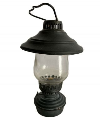 Very Small Primitive 19th C Tin Lantern Oil Lamp Screw Glass Chimney