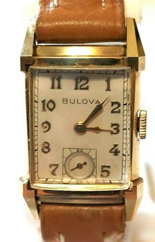 Vintage Bulova 21 Jewel Watch Gold Filled Case Signed Bulova Leather Band