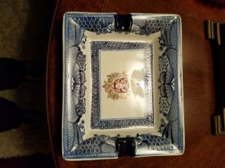 Collectible Oriental Accent Ashtray,  Blue And White,  7 " X6 ",  Porcelain