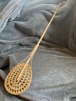 Vintage Woven Wooden Wicker Rug Beater Swatter Rustic Farmhouse