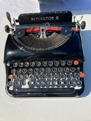 Vintage Remington 5 Portable Typewriter W/case Glossy Black