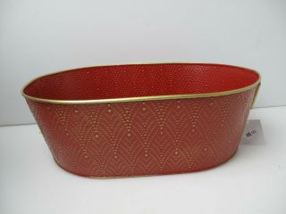 Harry & David Red And Gold Tin Metal Basket Gift Container With Handles 16.  5x11 "