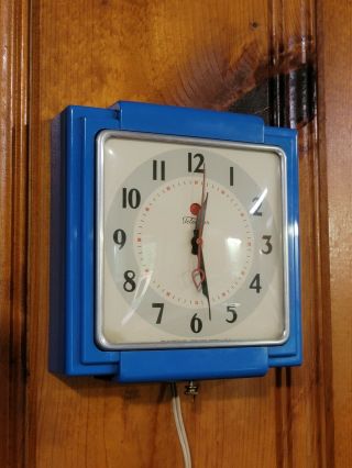 Vintage Telechron Wall Clock Rare Blue Color Art Deco Kitchen Clock Keeps Time