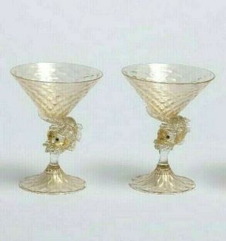 Vintage Venetian Salviati Murano Martini Glasses (2) Stemware
