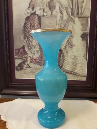 Vintage Antique Rare French Royal Opaline Blue Vase With Ormolu.  Wow