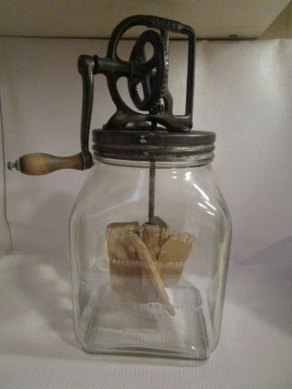 Antique Dazey No.  40 Butter Churn 1922 Patent Date Embossed Glass Jar 1 Gallon