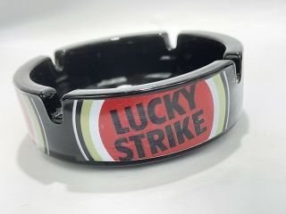 Vintage Ceramic Lucky Strike Ashtray Black 4.  25” Made In France.