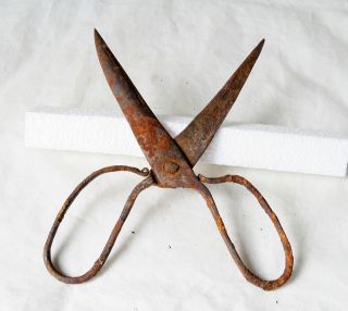 Antique Primitive 18th Century Wrought Iron Hand Forged Scissors Shears - 10.  4