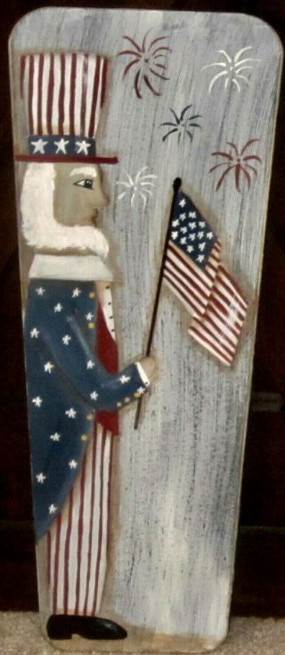 Primitive Hp Folk Art Prim Uncle Sam Americana Old Fan Blade