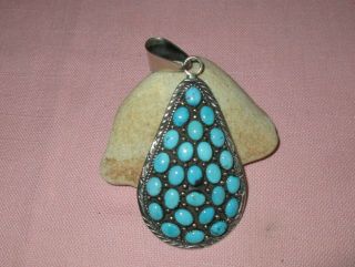 Vintage American Indian Navajo Sterling Silver Turquoise Pendant B.  Johnson 4 "