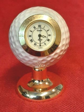 Miniature Clock Quartz Brass Base Golf Ball Shaped Vintage Xanadu Vic 2 1/2 "
