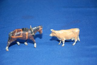 Vintage Antique Cast Lead Or Metal Toy Figure Cow And Horse Made In England
