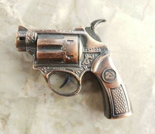 Vintage Snub Nose Gun Pistol Lighter Bronze Metal Butane