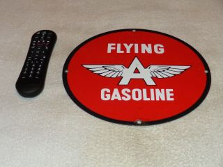 Vintage Flying A Gasoline,  Wings 11 1/4 " Porcelain Metal Gas Oil Sign Pump Plate
