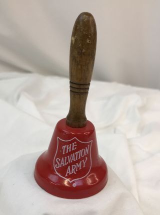 The Salvation Army 4 1/2” Tall Red Metal Bell W/ Wooden Handle