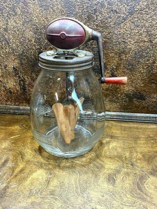 Vintage Dazey Butter Churn 8 St Louis Tulip Jar W Wood Paddles Farm Primitive