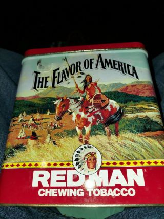Vintage 1991 Limited Edition Red Man Chewing Tobacco Tin.  Canister Box