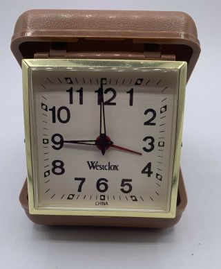 Westclox Travel Alarm Clock Wind - Up Brown Plastic Case Vintage Old
