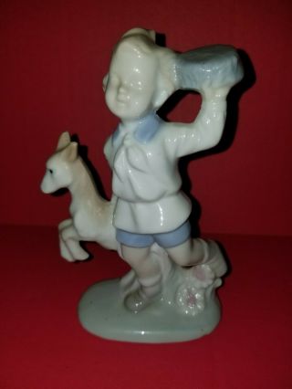 Vintage Porcelain Boy With Goat Figurine By Lego Japan