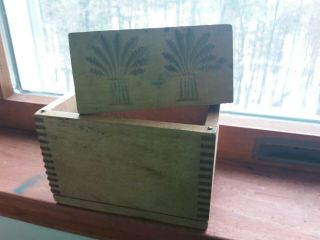 Antique Wooden Butter Press Rectangle Dove Tail Wheat Stacks