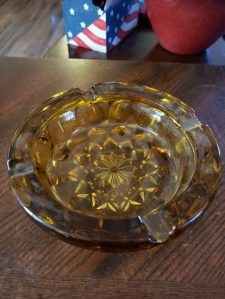 1970’s Vintage Amber Glass Ashtray Round,  C9