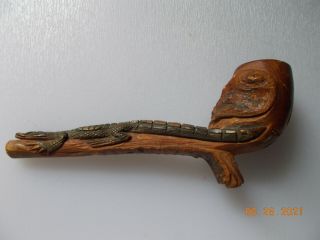Vintage Carved Wood Alligator Tobacco Pipe Old Folk Art