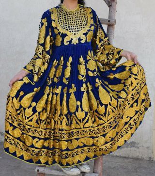 Vintage Kuchi Afghan Bridal Nomad Boho Tribal Ethnic Banjara Dress Bust 32 " K 21