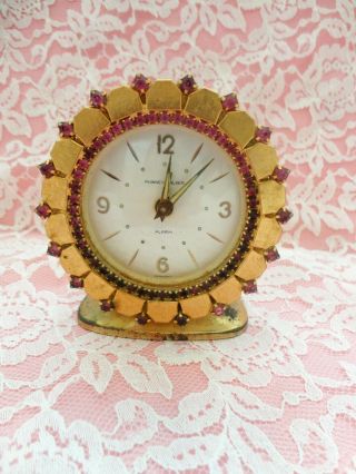 Vintage Pink Rhinestone Jeweled Clock Hollywood Glam Cottage Chic Tlc Repair