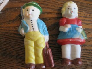 Antique 3 " High Bisque Boy & Girl Figurines Made In Japan