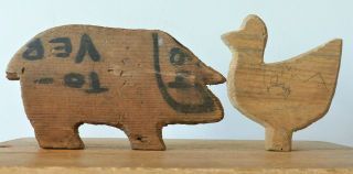 Antique 2 Vtg Prim Handmade Pig Cutting Board & Chicken Wood Child Toys Make Do