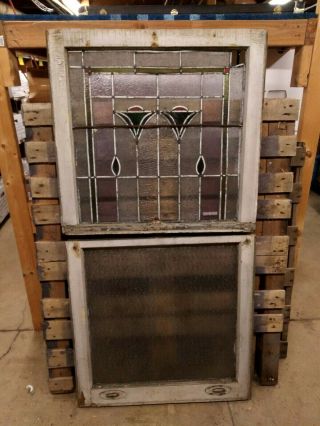 Antique Stained Glass Double Hung Window Set - 28 - 1/2wx55 - 3/4h Ttl