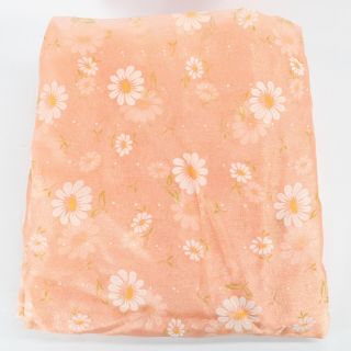 4.  5 Yards Vintage Flocked Fabric Daisy Daisies Flowers On Peach Sheer Yardage