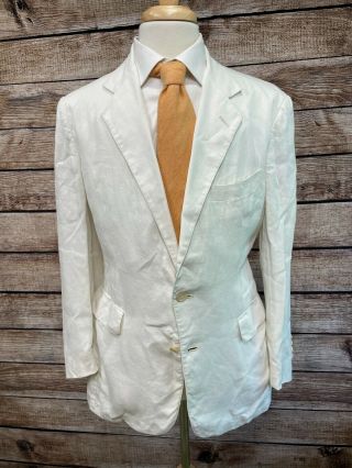 Vintage Polo Ralph Lauren Linen Sportcoat Size 40r White Made In Usa Jacket