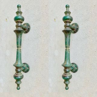 2 Large Door Handle Pull Solid Real 2 Spun 100 Brass Antique Green12 " B