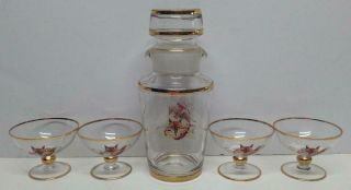 Rare Vintage Fox Hunt Liquor Decanter & 4 Glasses
