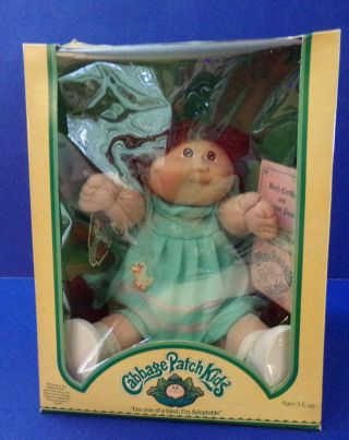 Cabbage Patch Kids 1983 Girl Eyes Brown Hair Turquoise Dress Duck Shoes Coleco