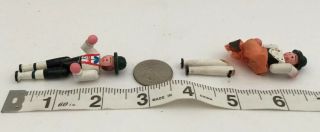 2 Old Miniature Swiss Wood Dolls,  Moveable Arms & Legs